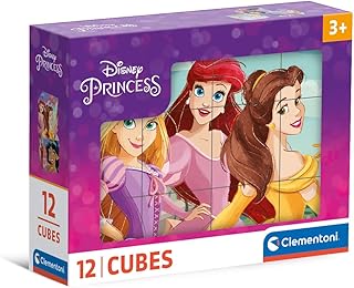 Clementoni- Disney Princess Princess-12 Pezzi Bambini 3 Anni, Cartoni Animati, Cubi, Puzzle, Made in Italy, Multicolore, 41197