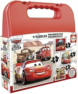 Educa - Cars Puzzle progressivi | Insieme di 4 puzzle progressivi per bambini di 12,16,20 e 25 pezzi presentati in una valigetta; Per i bambini da osare con livelli diversi. Misure: 16x16cm (19677)