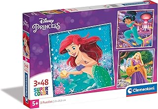 Clementoni - 25304 - Supercolor Puzzle - Disney Princess - 3x48 Pezzi (Include 3 Puzzle Da 48 Pezzi) - Puzzle Bambini 5 Anni, Puzzle Cartoni Animati, Made In Italy
