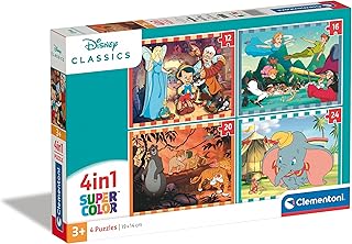 Clementoni - 21523 - Supercolor Puzzle - Disney Classics Animals - 4 Puzzle da 12,16,20 e 24 Pezzi - Puzzle Bambini 3 Anni, Puzzle Cartoni Animati - Made In Italy