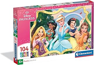 Clementoni - Puzzle per Bambini 104 Pezzi Supercolor, per Bambini 6+ Anni, Illustrazione con Personaggi Principesse Disney, Idea Regalo, Made in Italy, 38x27 cm, 25058