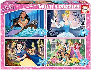 Educa - Multi 4 puzzle | Disney Princess. Set di 4 puzzle per bambini progressivi da 50 a 150 pezzi. Misura una volta montato: 34 x 24 cm. Raccomandato da 5 6 7 8 anni (17637)