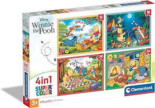 Clementoni - 21514 - Supercolor Puzzle - Disney Winnie The Pooh - 4 Puzzle da 12,16,20 e 24 Pezzi - Puzzle Bambini 3 Anni, Puzzle Cartoni Animati - Made In Italy