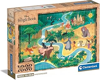 Clementoni Puzzle Disney Story Maps Jungle Book - 1000 Pezzi - Puzzle Adulti, Poster Incluso, Puzzle Disney, Divertimento Per Adulti, Made In Italy, 39813