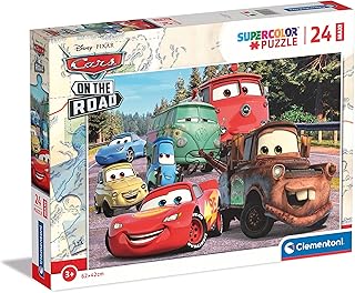 Clementoni - 24239 - Supercolor Puzzle - Disney Pixar Cars on the Road - 24 Pezzi - Puzzle Bambini 3 Anni, Puzzle Cartoni Animati - Made In Italy