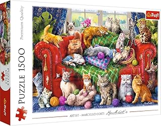 1500 Pezzi-Gatti, Moderno Fai da Te, Intrattenimento Creativo, Divertimento, Classici con Animali, per Adulti e Bambini dai 12 Anni Puzzle, Colore Gattini sul Divano, 26198