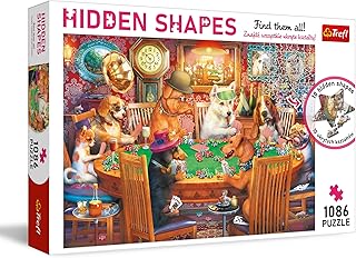 Puzzle Hidden Shapes: Game Night - 1000 + 86 pezzi - Trova le Forme Nascoste del Puzzle, Puzzle Originale, Per gli Amanti dei Cani, Intrattenimento Creativo