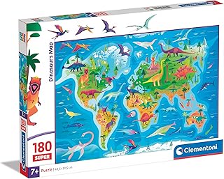 29790 - Supercolor Puzzle - Dinosaurs Map - 180 Pezzi - Puzzle Bambini 7 Anni, Puzzle Illustrazione, Mappa, Made In Italy