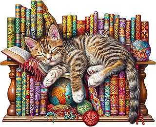 Puzzle di Animali in Legno - Gatto Addormentato Con Scatola Regalo