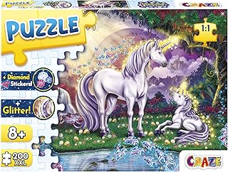 Puzzle Mystic Lake stampa, Magical World, 200 Pezzi Effetto Glitter e Adesivi Diamantati, dagli 8 Anni in su, Puzzle per Bambini