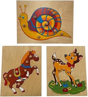Italveneta Didattica- Puzzle Educativo in Legno 3 Pezzi con Animali: Cavallo, Bambi, Lumaca, Multicolore, Formato Standard, 0270
