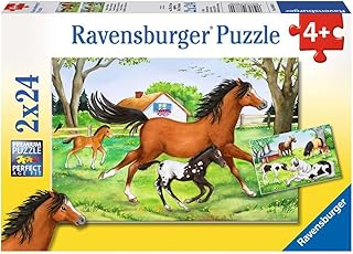 Ravensburger Puzzle per Bambini a Partire dai 4 Anni, 2 Puzzle da 24 Pezzi Ciascuno, 26x18cm, Mondo dei Cavalli