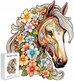 PASJO - Puzzle in legno per adulti con motivo cavallo, 138 pezzi, 24 x 20 cm - Idea regalo per bambini - Puzzle a forma di cavallo - Puzzle unico in legno a forma di animale - Creative Jigsaw per