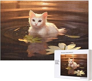 Phayah Gatto che gioca con acqua modello puzzle unico immagine arte da parete per la decorazione della casa 300 pezzi