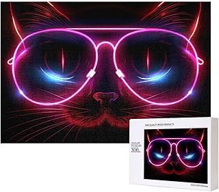 Phayah Gatto con occhiali luminosi puzzle per adulti 300 pezzi. Decorazione per la casa festa di compleanno per uomini donne 40 x 28 cm