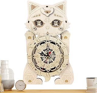 Kit modello orologio gatto - orologio puzzle 3D in legno fai da te, artigianato a tema gatti a batteria | Kit orologio fatto a mano unico, divertente regalo di artigianato per bambini