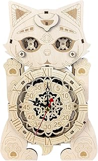 Puzzle Orologio Di Gatto - Kit Di Costruzione Modello Gatto, Orologio Di Gatto Puzzle In Legno | Kit Di Costruzione Modello Di Assemblaggio, Modello Di Orologio Di Gatto Di Puzzle Modello Bl