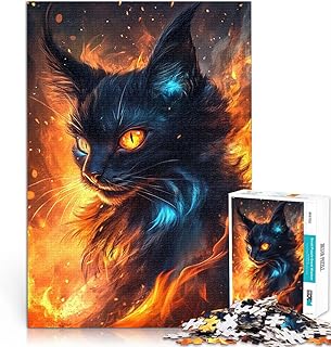 Puzzle 1000 pezzi per adolescenti Ritratto di gatto al neon Sfida di gioco educativo giocattolo con poster abbinato e foglio di quiz 38x26cm