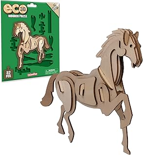 Deluxebase- Eco 3D Wooden Puzzle-Horse Animali Incastro, Multicolore, 55932