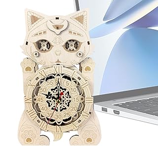 Kit di modelli in legno per adulti, puzzle di montaggio 'orologio a forma di gatto, puzzle per caffetteria, libreria, area di lavoro, studio, soggiorno, connessioni forti e sicure per esposizione