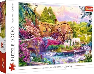 Trefl, Puzzle, Paese delle fiabe, 1000 Elementi, vista della capanna, mulino, castello, cavalli, fiume, montagne, fiori, puzzle fai da te, intrattenimento creativo, regalo, divertimento, puzzle