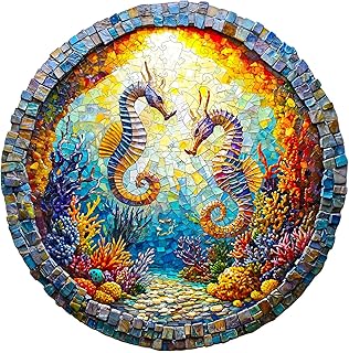 KaayeeWood Puzzle in Legno per Adulti,290 Pezzi Cavalli Marini in Armonia Puzzle di Legno con Scatola,Puzzle Irregolare Unico,Regalo di Compleanno per Adulti e Bambini