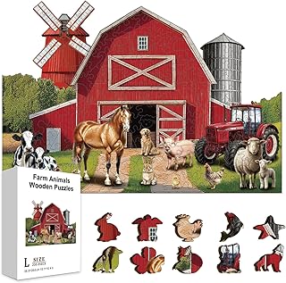 GLOBLELAND 300 puzzle In Legno A Forma di Fienile Rosso per Adulti 1515x1047 pezzi Puzzle di Animali Da Fattoria Puzzle In Legno per Bambini Puzzle Colorato per Compleanno Natale Halloween