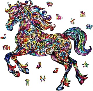 GLOBLELAND 200 pz di Puzzle In Legno A Forma di Cavallo per Adulti 28.8x27.7cm Puzzles di Legno per Adulti Dalla Unica Colorati di Animale per Regali di Compleanno di Natale Giochi per Famiglie