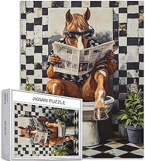 Puzzle da 1000 pezzi con cavallo seduto sul water, per adulti, carino e divertente, puzzle artistico per la famiglia, giochi di attività per la famiglia, colorato, fai da te, per decorazioni