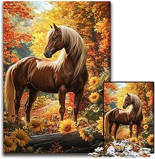 Puzzle da 1000 pezzi per adulti, puzzle di cartone con girasoli e cavalli, sfida per la mente, regalo perfetto per adolescenti e decorazioni per la casa, 26x38cm