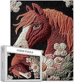 Puzzle da ricamo floreale con cavallo rosso, 1000 pezzi, texture stile cottagecore, sfondo scuro, colorato, puzzle fai da te, per la decorazione della casa, regali, puzzle di famiglia, perfetto per