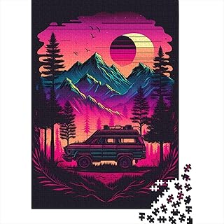 Puzzle da 1000 pezzi retrò Wave Car anni '80 al neon per adulti, regalo di Halloween, puzzle, gioco educativo, sfida, giocattolo, 1000 pezzi (38x26 cm)