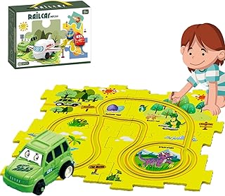 Dinosauro Puzzle Track Car Play Set, Puzzle di Plastica con Veicoli, Piste Auto per i Bambini, Giocattoli Regali per i Bambini Età 3-6, Bomboniere del Partito dei Bambini