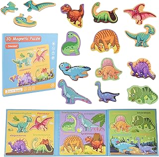 ASTARON Puzzle magnetico di dinosauri con adesivi riutilizzabili 80pcs per bambini, 40 pezzi puzzle Preschool Education Learning Travel Toys Car Plane Activities