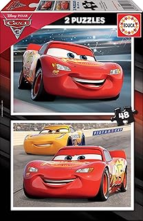 Educa - Puzzle di cartone con 48 pezzi per bambini | Cars 3. Set di 2 puzzle da 48 pezzi ciascuno, doppio divertimento. Dimensioni approssimative del puzzle: 28 x 20 cm. A partire dai 3 anni (17177)