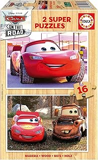 Educa - Cars | Set di 2 puzzle di legno per bambini con 16 pezzi ciascuno. Misura una volta montato: 26 x 18 cm. Composto da pezzi di grandi dimensioni. Raccomandato da 3 anni (19670)