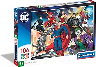 Clementoni- Puzzle Superheroes DC Comics 104pzs Supercolor Comics-104 Pezzi-Made in Italy, Bambini 6 Anni, Cartoni Animati, Supereroi, Multicolore, Medium, 25722
