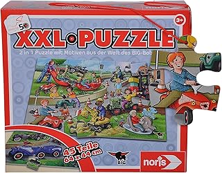 Noris Big Bobby Car-Puzzle XXL con 45 pezzi, 2 motivi, 50, dimensioni complessive: 64 x 44 cm, per bambini dai 3 anni in su, Multicolore, 606032051